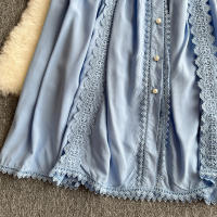 Vestido estilo corte francés para mujer 2025, nicho y gama alta, retales de encaje, botonadura única, falda larga hasta la rodilla con cintura - details 20