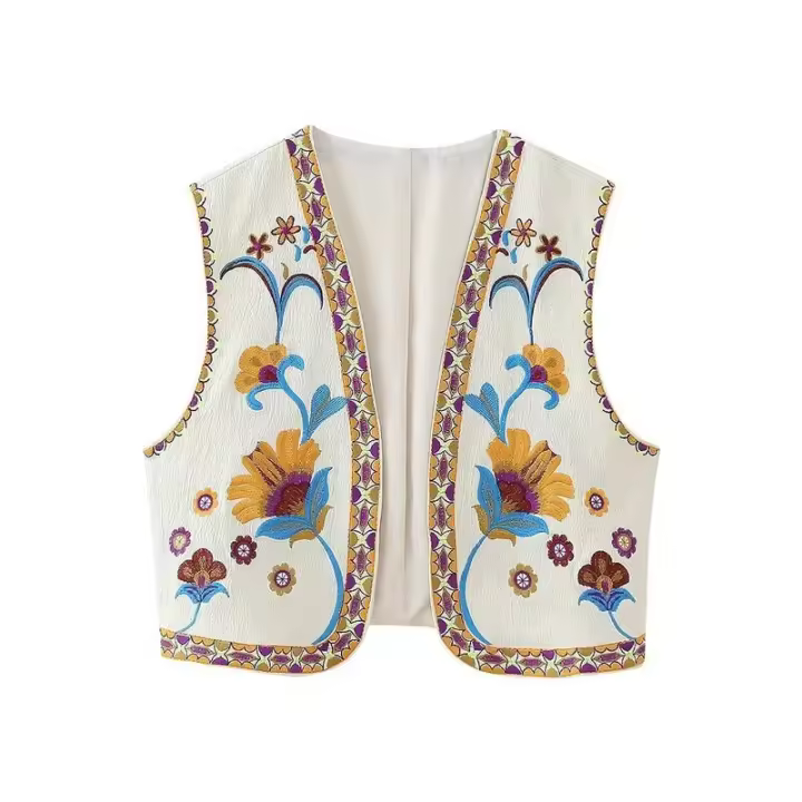 BUNO-Chaqueta con estampado bordado Vintage para mujer, chaleco informal holgado a la moda, cárdigan sin mangas con temperamento, 2025 - 1