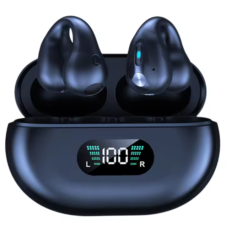 Clip inalámbrico 2024, auriculares Bluetooth 5.3, micrófono HD, pantalla LED estéreo HiFi, uso cómodo, carga rápida USB-C, - 1