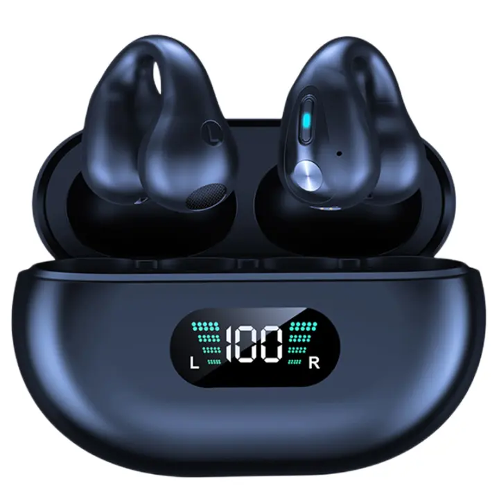 Clip inalámbrico 2024, auriculares Bluetooth 5.3, micrófono HD, pantalla LED estéreo HiFi, uso cómodo, carga rápida USB-C, - 1