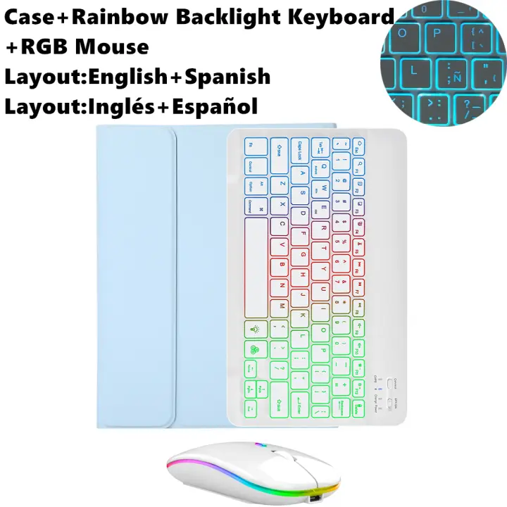 Funda para Samsung Tab S6 Lite de 10,4 pulgadas, carcasa con teclado RGB, ratón, retroiluminación arcoíris, teclado mágico español, P610, P615, P613, P619 - 1