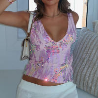 Mujeres Y2k Lentejuelas Brillantes Cami Top Sin Mangas Sin Espalda Flowy Glitter Crop Tank Top Verano Salir Tops Streetwear - details 2