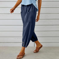 Pantalón holgado de lino y algodón con botones para mujer, pantalón ancho con nueve puntos, cintura alta, novedad - details 5