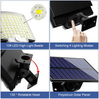 Luces Solarizadas Exteriores 106LED con Sensor de Movimiento Luz de Inundación Solar con Control Remoto 3 Modos Impermeables para Calle Jardín Pared - details 10