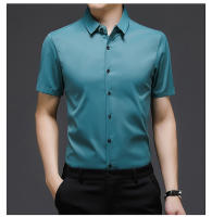 Camisa de verano de color sólido ajustada informal de negocios sin hierro camisa de manga corta ropa profesional para hombres - details 0