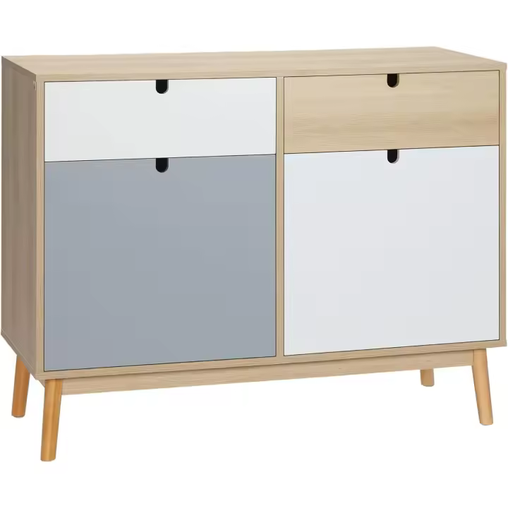 Banco de Almacenamiento de Madera de Pino Diseño Elegante con 2 Armarios Cerrados y 2 Cajones de Patas Elevadas Ideal para Cocina Dormitorio Entrada Multicolor - 1