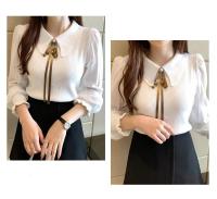 2025 otoño mujer gasa Patchwork suéter manga linterna cuello vuelto jersey con botones mujer Oficina señora suéter invierno - details 7