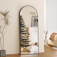 Cuerpo Entero Curvado, Espejos Grandes de Pared con Marco de Aluminio 161 x 52 cm, Espejo de Pie Inclinado o Colgante para Salón, Dormitorio, Entrada, Negro - details 26