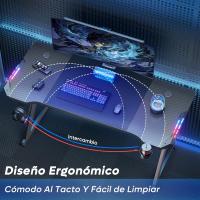 Mesa de Juegos LED Ergonómica 120 cm × 60 cm Fibra de Carbono Ratón, Auriculares, Soporte Negro - details 17
