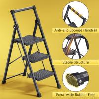Escalera de Acero de 400kg Pedales Antideslizantes Anchos Barandilla Escalera de Tijera para Hogar, Cocina, Oficina Negro - details 6