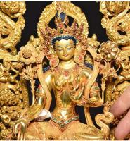 Pedestal de loto antiguo dorado de cobre, Guan Gong divino, altar del Dios de la riqueza, base de estatua de 7 pulgadas, nicho de Buda - details 6