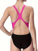 Traje De Baño De Una Pieza De Color En Contraste, Trajes De Baño Con Cuello Redondo De Corte Alto Sin Espalda, Trajes De Baño Y Trajes De Baño - details 6