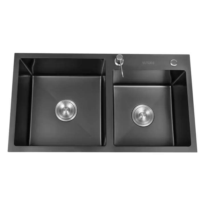 Fregadero de cocina de acero inoxidable, fregadero doble de gran capacidad, color negro, 78x43 cm, 2 unidades - 1