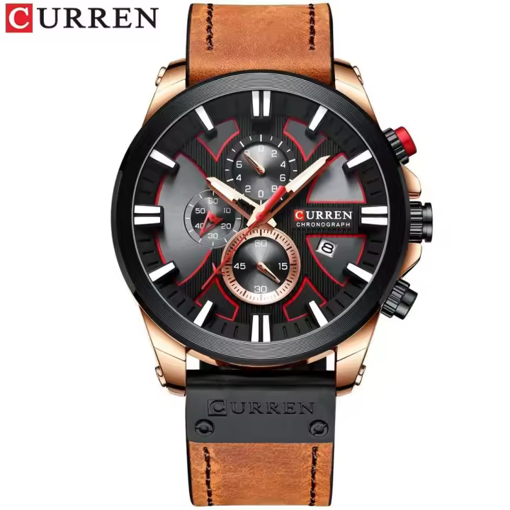 Reloj de Cinturón de Cuarzo CURREN 8346 Reloj Funcional Multipin con Calendario para Hombres - 1