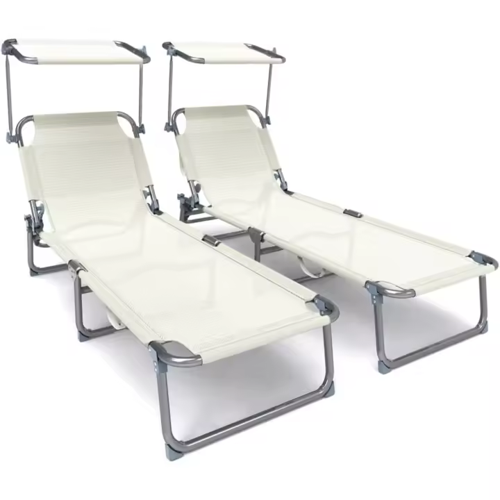 Juego de Tumbonas Plegables con Parasol Tumbona Playera Reclinable con 4 Posiciones - 1