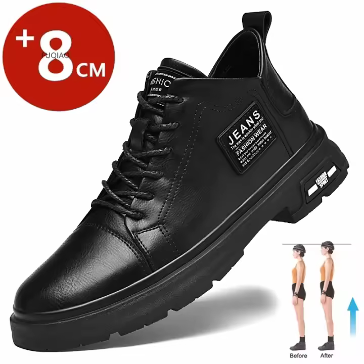 Zapatos con aumento de cuero genuino para hombre, cómodos zapatos con cordones informales con elevador, plantilla deportiva transpirable con aumento de altura de 8 cm - 1