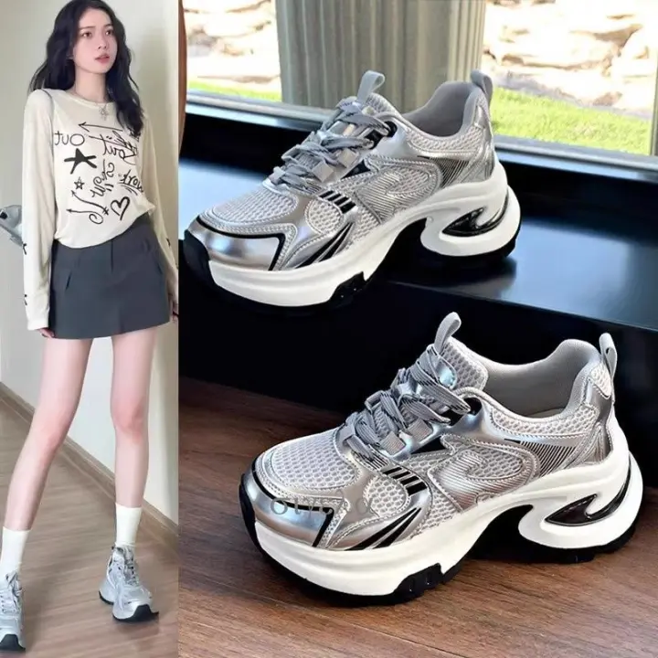 5 nuevos zapatos versátiles Super Fire Red Dad, zapatillas pequeñas transpirables de suela gruesa aumentadas para mujer - 1