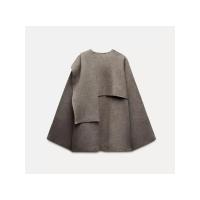 Chaqueta de lana corta Elegante para mujer con cuello redondo Abrigo holgado con manga larga y abertura de manga corta Moda de calle alta 2024 - details 37