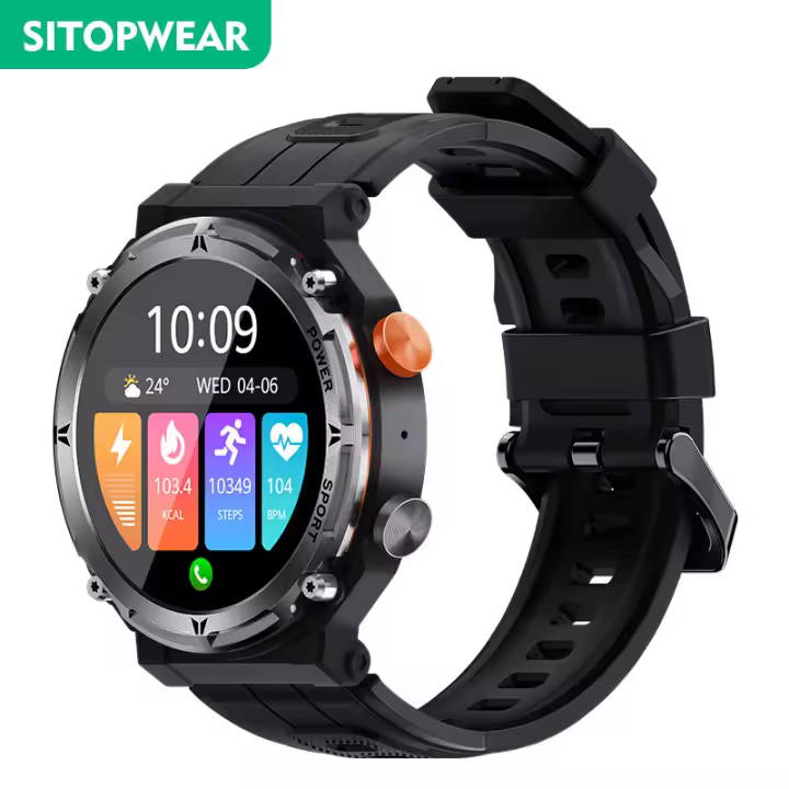 SANLEPUS Reloj inteligente para exteriores para hombre, pantalla HD de 1,39 pulgadas, resistente al agua hasta 1 ATM, llamadas Bluetooth, notificaciones, asistente de voz AI, 410 mAh - 1