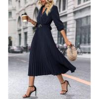 Vestido de manga larga plisada para mujer, elegante, hermoso, color sólido, moda - details 8