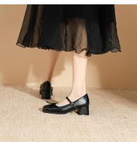 Zapatos individuales de tacón grueso cosidos con lazo de nuevo estilo, zapatos de mujer de tacón medio. - details 17