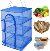 Perchero Plegable de 3 Capas Malla de Nylon Rebanable Red de Secado de Camarones, Pescado, Frutas, Verduras, Hierbas Apertura de Cremallera Azul - details 0