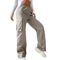 Pantalones cargo rectos a la moda para mujer, pantalones informales con cintura elástica para mujer - details 7