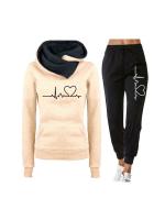 Conjunto De Ropa De Mujer Con Capucha Doble Y Estampado De Corazón 2 Piezas Camiseta De Manga Larga Y Pantalones Casuales Para Otoño E Invierno - details 4