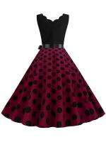 Dot print summer women elegant vintage party casual sleevelss a line dress - details 6