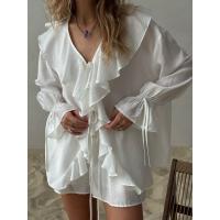 Conjunto casual de moda con volantes Design Sense, primavera verano, nuevo cárdigan con lazo, top y shorts, ropa de mujer - details 15