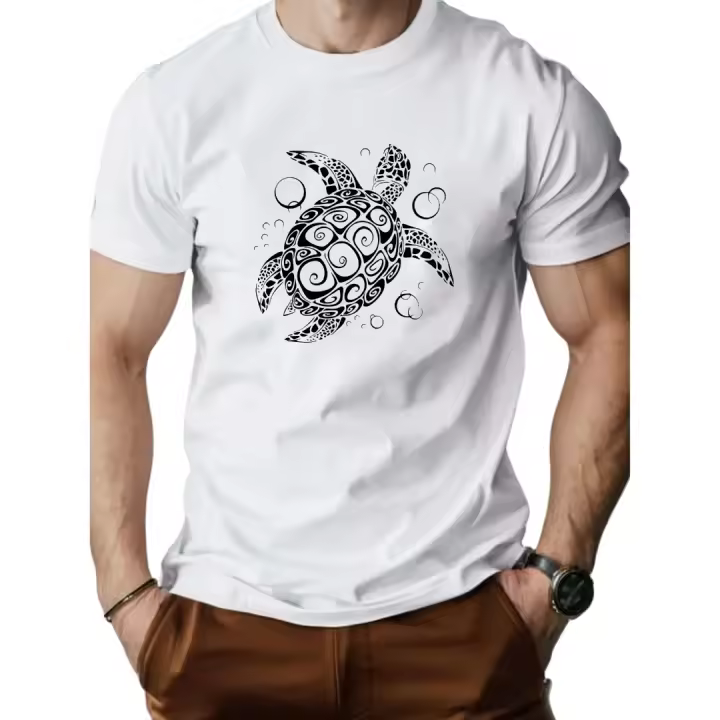 Camiseta Hombre Algodón 210g Tortuga Tribal Estampada |   Cómoda lavable y transpirable |   Camiseta Casual Verano - 1