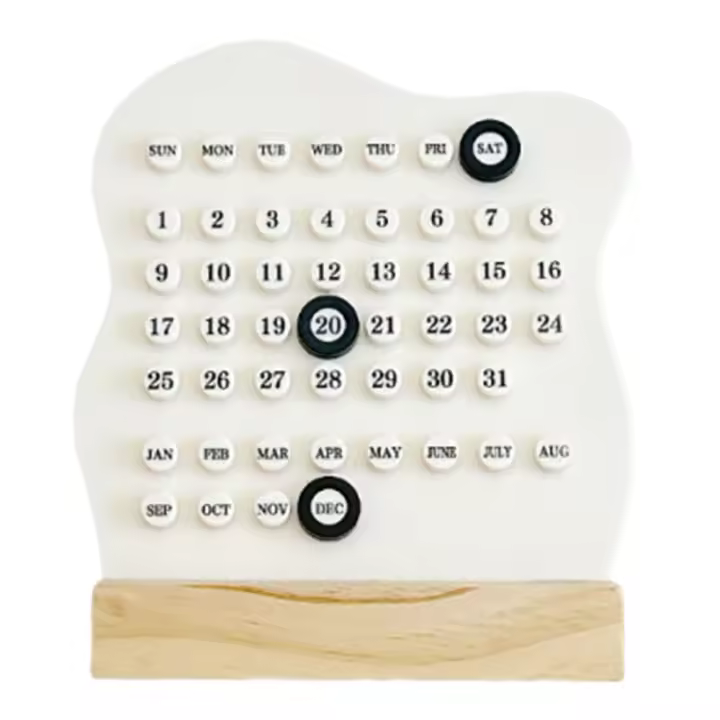Calendario perpetuo Manual creativo, calendario Montessori ajustable de 3 anillos, indicador de fecha del mes, Base de madera, calendario de anillos redondos - 1