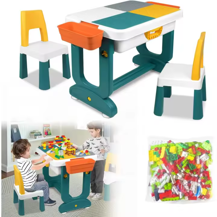infantil con sillas para niños, juegos multiusos con espacio almacenamiento, doble cara, actividas multifuncional (con bloques de construcción) - 1