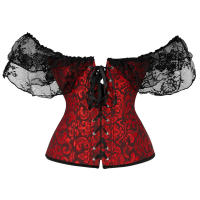 Vintage jacquard encaje manga de una línea hombro fajas vestido de novia match-up corsé corte europeo y americano - details 1