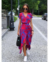 Vestido Mujer verano ，Vacaciones en la playa profundas V Recibir Manga corta Falda Casual de flores Bohemia - details 2