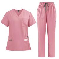 Uniforme de enfermera de color sólido para mujer, traje de pantalones de manga corta con cuello en V de tela de secado rápido, uniforme de enfermería con múltiples bolsillos - details 10