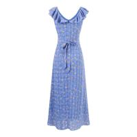 Vestido retro francés con volantes, borde de cordón, correa en la cintura, vestido corto floral, vestido largo de vacaciones, fiesta, falda. - details 2