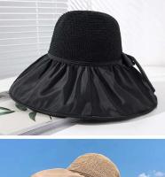 Visera anti ultravioleta tejida de paja para mujer Summer Sun con pegamento negro grande junto al mar, sombrero para el sol transpirable - details 14