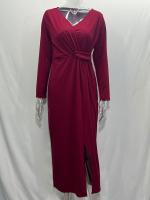 Vestido de fiesta de manga larga para mujer, vestido elegante de cuello en V, color sólido, nuevo, otoño - details 5