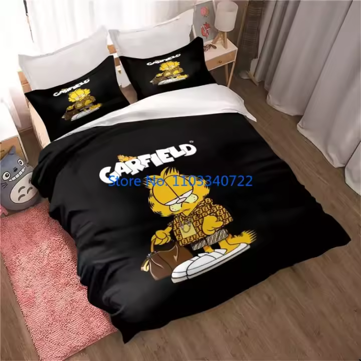 Conjunto de Ropa de Cama de Gato 3D Naranja Cubierta de Edredón de Anime Lindo - 1