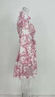 Vestido de Cinturón de Encaje Impreso Vintage Moda de Primavera-Verano para Mujeres - details 1