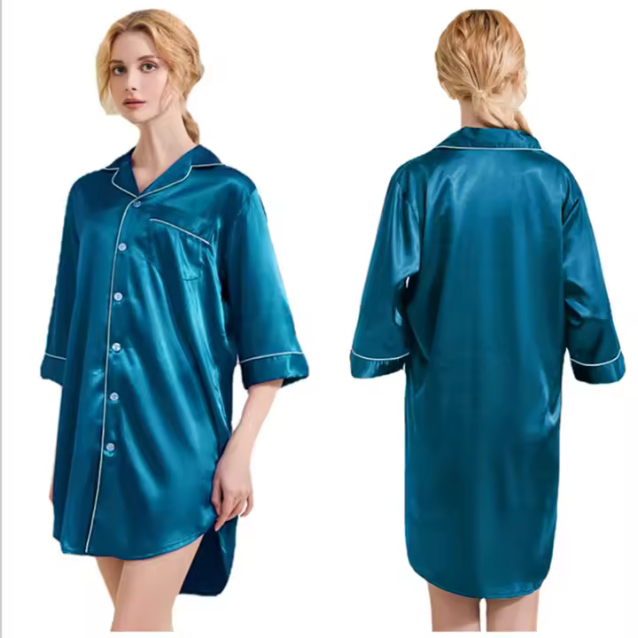 Pijama de Seda para Verano Talla Grande, Manga Seven-cuartos, Diseño Suelto - 1