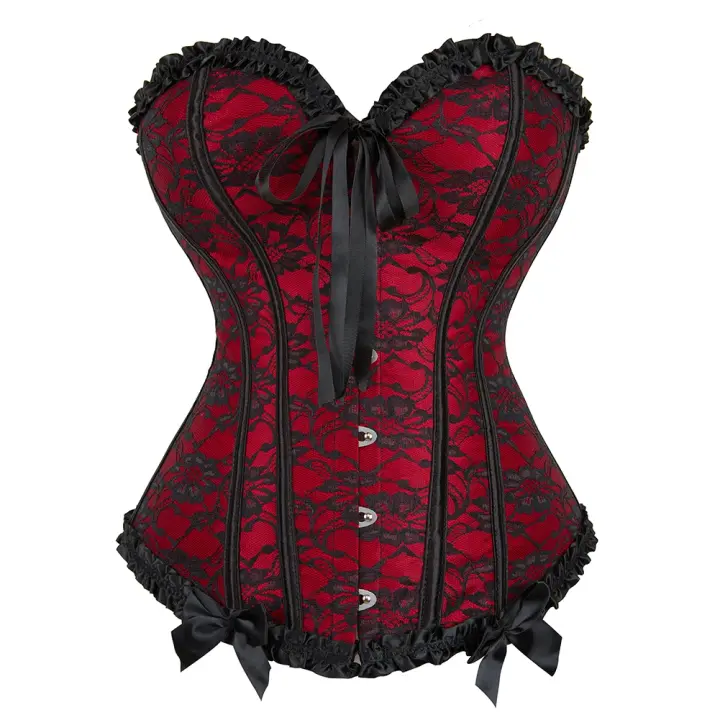 Corsé sobre el busto negro rojo azul floral lencería basquita corsé cintura bustier top - 1