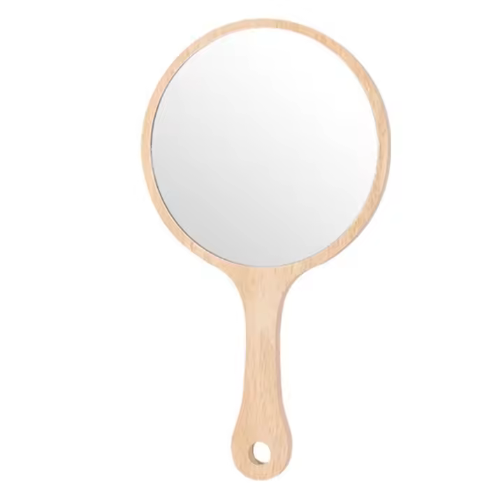 Espejo de maquillaje creativo con mango, espejo de mano portátil de un solo lado, hecho a mano con orificio para colgar, espejo cosmético - 1