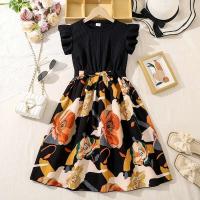 Vestido de punto negro con cinturón y estampado de gasa, vestido de estilo vintage a la moda para niñas, ropa de bautismo saliente diaria - details 1