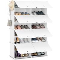 Zapatero de Plástico Blanco Organizador de Zapatos de Panel Modular con 8 Compartimentos para 32 Zapatos Con Puertas y Ganchos - details 0