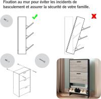 Mueble zapatero de 12 pares - Estantería de gran capacidad para vestíbulo o pasillo - (ancho) 60 x (profundidad) 24 x (alto) 80 cm - Madera clara blanca - details 88
