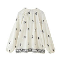 Blusa de Encaje Vintage 2025 Manga Larga, Cuello Redondo, Bordado para Mujeres - details 2