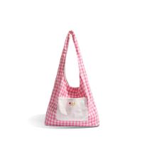 Bolso Vintage de dos caras a cuadros para mujer, bolso de hombro con entramado de ocio de estilo japonés, bolso de mano de lona para ir al trabajo al aire libre - details 8