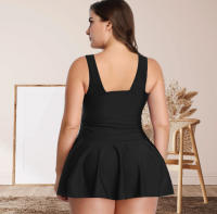 Traje de baño de talla grande para mujer, traje de baño de cuerpo dividido con falda estampada adelgazante y conservadora, traje de baño de ángulo plano - details 12
